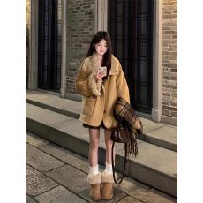 批发两面穿皮毛一体毛毛外套女冬季加厚宽松机车服上衣羊羔毛皮草外套