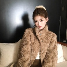 批发小熊心事 立领染尖环保皮毛一体外套女冬季慵懒休闲加厚毛毛大衣