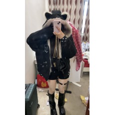 批发2025新品日系复古猫咪刺绣座山雕黑色棉衣棉服女装巨好看开衫上衣