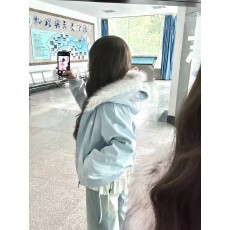 批发美式复古猫耳朵座山雕棉服女秋冬外套宽松加绒加厚保暖款女装上衣