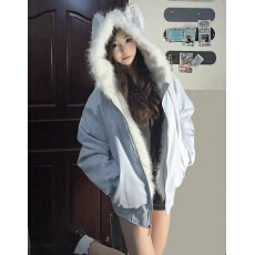 批发韩系复古猫耳朵座山雕棉服女秋冬季穿搭外套宽松加厚保暖款女冬装