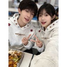 批发330g纯棉 加绒薄款 刺绣 后包 2025新款刺绣字母连帽卫衣学生上衣