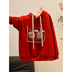 批发330g纯棉 原版做法绣花格子布 2025新款<b class='q'>女装</b>套头<b class='q'>外套</b>帽绳设计上衣