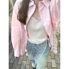 批发韩版少女感粉色衬衫女内搭叠穿<b class='q'>长袖</b>上衣2026春夏衬衣休闲防晒外套