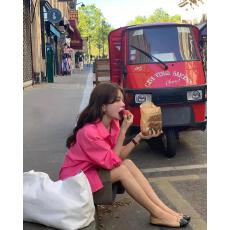 批发早秋韩系流行穿搭多巴胺树莓红衬衫外套女<b class='q'>春秋</b>季2026新款外穿上衣