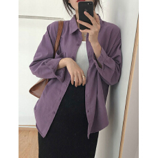 韩系慵懒风紫色衬衫女2026新款高级感小个子宽松休闲长袖衬衣外套