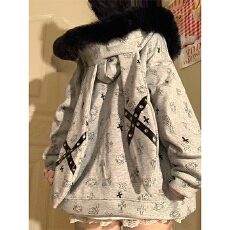 330g纯棉 毛圈领毛巾绣 卡通兔耳朵学院风女生常规款长袖外套上衣