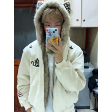 批发夹棉 麂皮绒 原版面料  2025款百搭拉链式毛领宽松版型连帽衫上衣