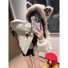 批发夹棉 麂皮绒 原版面料  常规款外套百搭<b class='q'>甜美</b>风连帽衫麂皮宽松上衣