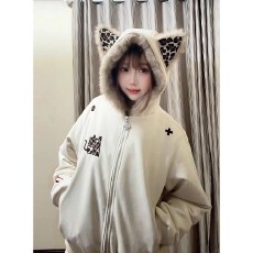 批发夹棉 麂皮绒 原版面料  2025款拉链式连帽衫百搭高级感宽松型上衣