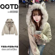 批发夹棉 麂皮绒 原版面料  加厚棉服外套高级感常规百搭长袖连帽上衣