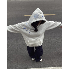 批发330g纯棉 加绒薄款 高质量 刺绣 白灰色上衣外套常规款套头<b class='q'>男</b>女衫