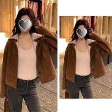 批发秋冬<b class='q'>新款</b>复古加厚宽松短款麂皮绒上衣皮毛一体超好看加绒款女外套