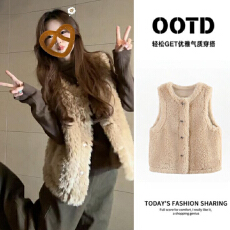 批发美拉德复古环保皮草无袖马甲女秋冬新款时髦<b class='q'>百搭</b>款保暖加绒外套衫