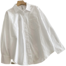 批发【<b class='q'>纯棉</b>有口袋】休闲<b class='q'>纯棉</b>白衬衫女春秋新款设计感小众打底宽松长袖