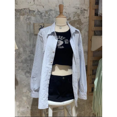 批发新款条纹长袖防晒简约宽松<b class='q'>衬衫</b>女bm<b class='q'>男</b>友风休闲翻领大码上衣