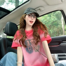 批发【220克<b class='q'>纯棉</b>/后包领】爆款渐变慵懒短袖<b class='q'>t</b><b class='q'>恤</b>女夏季宽松设计感上衣