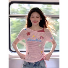 批发【原版面料 外衫+背心】微透条纹吊带罩衫女夏短袖<b class='q'>T</b>两件套