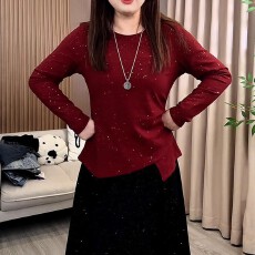 批发大码胖mm长袖T恤女加绒不规则设计感上衣