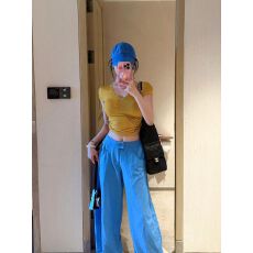 批发纯棉复合#慵懒风松弛感弯刀阔腿裤女夏新款<b class='q'>设计</b>感轻薄百搭休闲裤