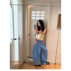 批发纯棉复合#慵懒风松弛感弯刀阔腿裤女夏新款<b class='q'>设计</b>感轻薄百搭