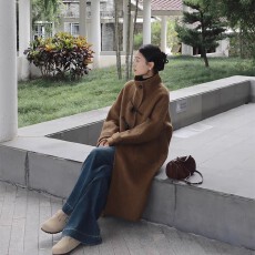 批发牛角扣呢子大衣女2025新款毛呢外套小个子<b class='q'>赫本</b><b class='q'>风</b>高级感气质正流行