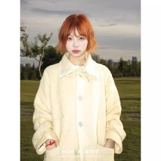 批发毛呢小个子大衣女冬季新款学院风复古蝴蝶结<b class='q'>翻领</b>加厚中长款外套女