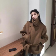 批发短款立领呢子大衣女秋冬装韩系轻奢名媛气质赫本风小个子毛呢外套