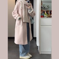 批发甜美温柔毛呢外套女秋冬季2025新款小个子学院风牛角扣大衣<b class='q'>中长款</b>