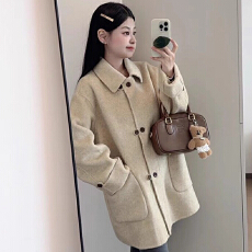 批发韩系呢子大衣女2025年新款秋冬季高级感毛呢外套小个子冬天<b class='q'>中长款</b>