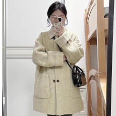 批发高级感杏色小翻领呢子大衣女秋冬季新款韩系小个子<b class='q'>中长款</b>毛呢外套