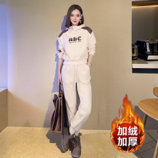 批发时尚<b class='q'>运动服</b>套装女冬<b class='q'>新款</b>加绒洋气减龄束脚休闲卫衣两件套#822