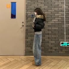 批发<b class='q'>时尚</b>水洗阔腿牛仔<b class='q'>裤</b>女2026春季胖mm高腰设计感百搭镰刀宽松长<b class='q'>裤</b>