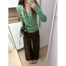 批发微胖mm美拉德可可棕<b class='q'>碎花</b>设计感牛仔<b class='q'>裤</b>百搭复古显瘦阔腿<b class='q'>裤</b>