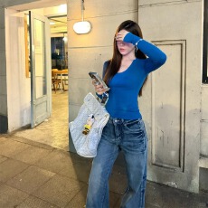 批发微胖mm复古设计感低腰磨白牛仔裤春款休闲通勤百搭垂感直筒裤