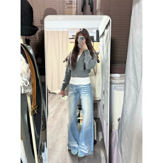 批发大码2026春季新款复古高街牛仔裤子女<b class='q'>胖</b>MM<b class='q'>显瘦</b>宽松高腰拖地阔腿裤