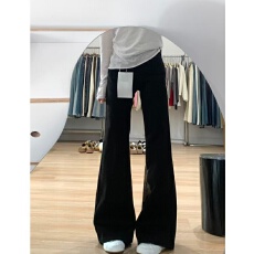 批发小个子显瘦垂感直筒马蹄喇叭裤黑<b class='q'>白色</b>微喇<b class='q'>牛仔裤</b>女2026春新款百搭