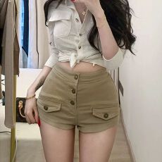 批发老钱风纯欲丰胯<b class='q'>牛仔</b><b class='q'>短裤</b>女2026夏季新款多扣<b class='q'>高腰</b>紧身显瘦包臀热裤