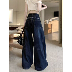 批发潮牌个性美式复古廓形弯刀牛仔裤<b class='q'>男</b>女新款高街宽松阔腿百搭长<b class='q'>裤子</b>