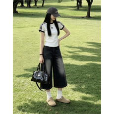 批发美式复古水洗七分<b class='q'>牛仔</b>裤女夏季高腰显瘦宽松直筒阔腿中裤六分<b class='q'>短裤</b>