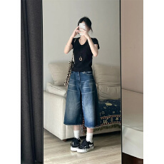 批发2026夏季新款复古小个子bf慵懒风七分<b class='q'>牛仔</b><b class='q'>短裤</b>女水洗做旧薄款中裤