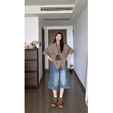 批发美式复古水洗五分<b class='q'>牛仔</b>裤女夏季高腰显瘦宽松直筒阔腿中裤六分<b class='q'>短裤</b>