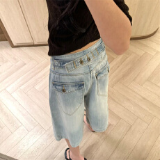批发2026夏季新款bf慵懒风美式复古<b class='q'>胖</b>MM<b class='q'>七分</b>牛仔裤女宽松窄版直筒薄款