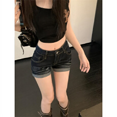 批发美式复古辣妹低腰<b class='q'>卷</b><b class='q'>边</b><b class='q'>牛仔</b><b class='q'>短裤</b>女夏季性感包臀超<b class='q'>短裤</b>修身紧身热裤