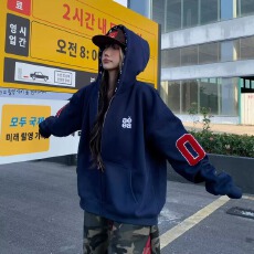 批发连帽拉链开衫卫衣外套女<b class='q'>春</b>秋潮牌刺绣美式情侣宽松慵懒上衣