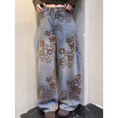 批发可可<b class='q'>欧洲站</b>25秋季新款中腰纽扣刺绣绣花提花直筒<b class='q'>牛仔裤</b>