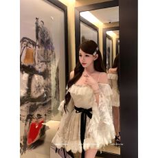 批发Catyears猫年 缪斯贵女~立体提花蕾丝荷叶边沙漏腰连衣裙配花苞裤