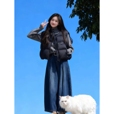 批发深冬搭配一整套装2025新款气质加厚保暖马甲外套<b class='q'>牛仔</b>裤三件套女装