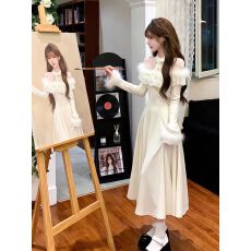 批发温柔风气质甜美蕾丝连衣裙女装2025秋<b class='q'>冬</b>新款性感收腰约会礼服长裙