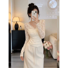 批发温柔风气质蕾丝花边V领打底衫2026年春秋新款纯欲上衣镂空<b class='q'>t</b><b class='q'>恤</b><b class='q'>女装</b>